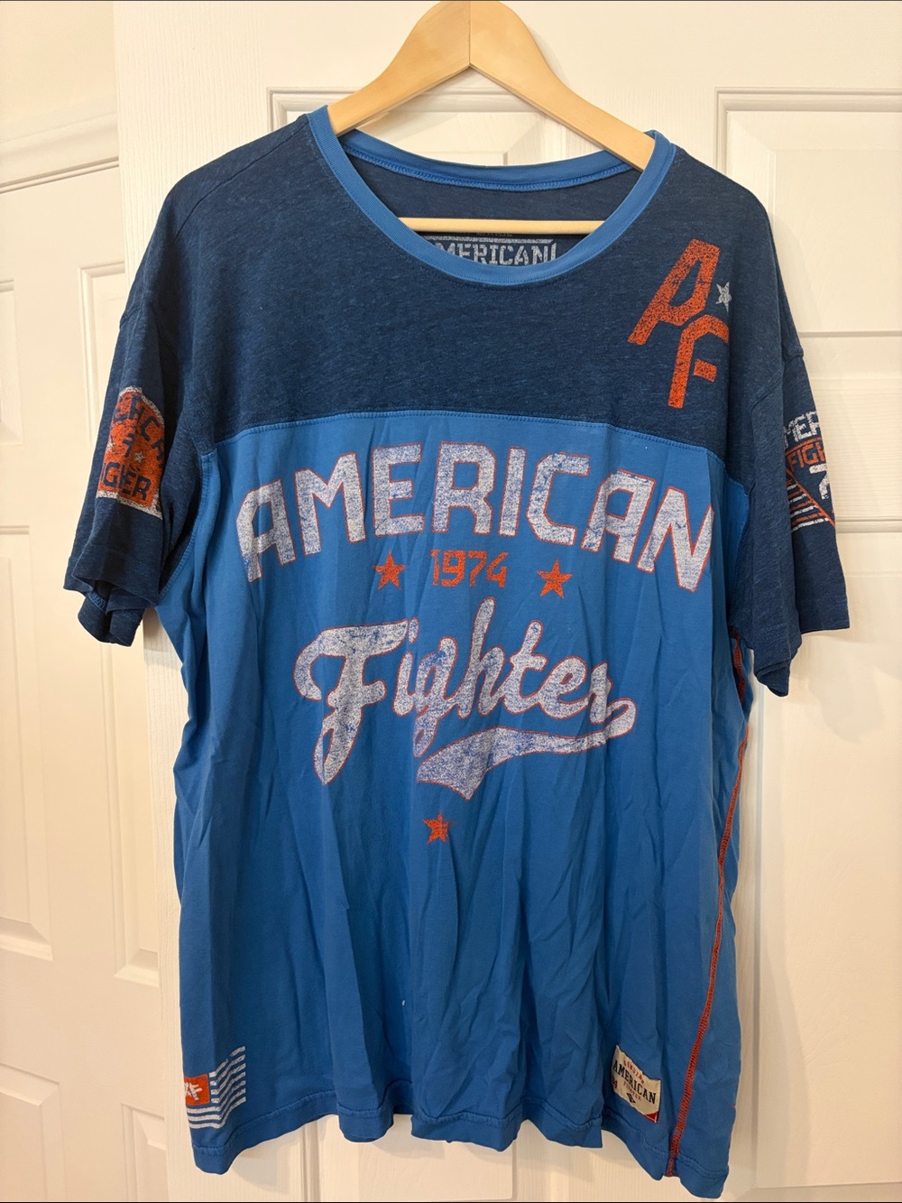 American Fighter Blue Short-Sleeve Graphic Tee with Red Accents